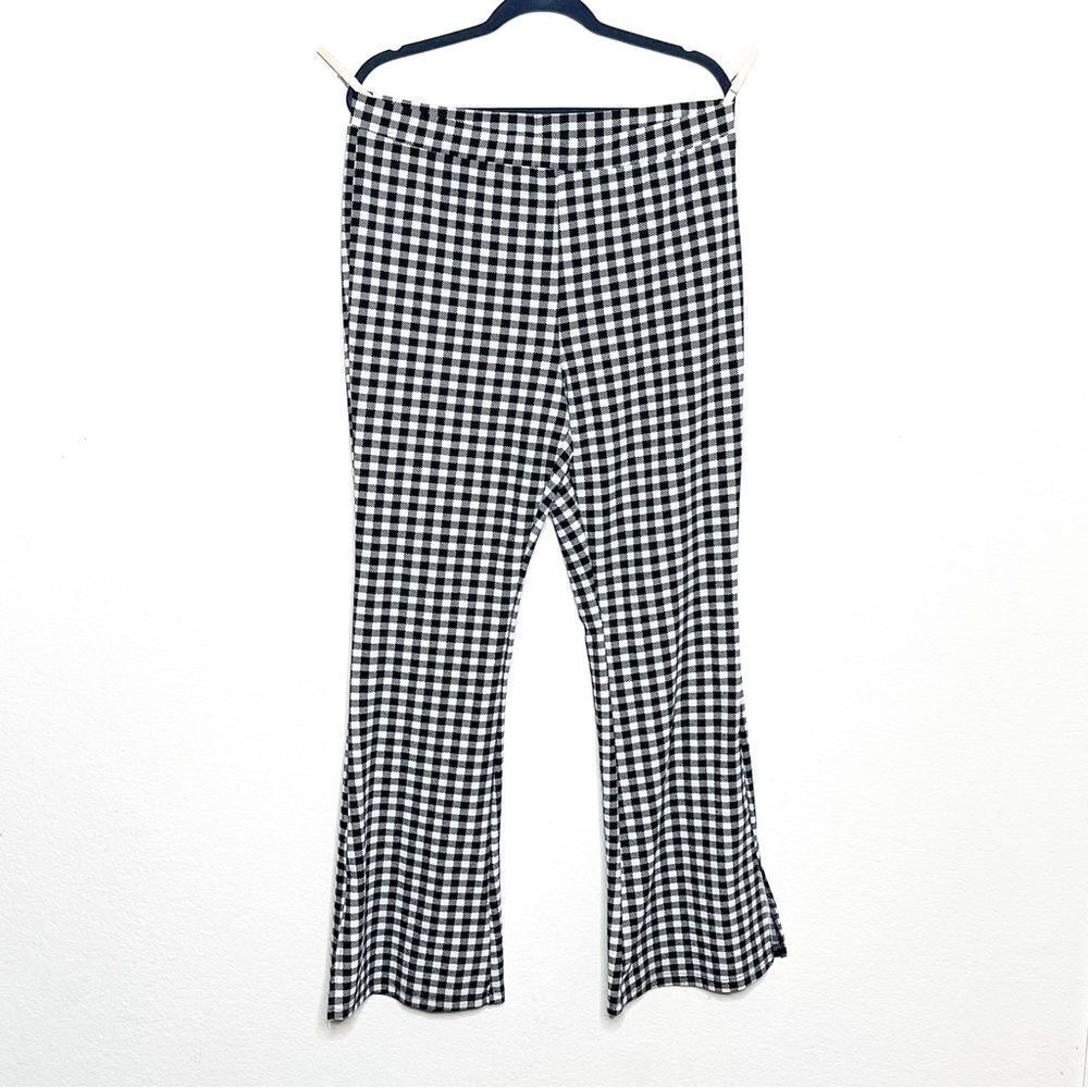 Shein Curve Black & White Gingham Print Flared Pants Size 2XL